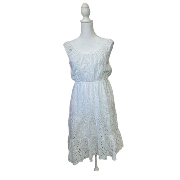 Lungo L'arno Dresses & Skirts - Lungo L'arno Dress Womens Medium Ruffle Hem Cotton Eyelet Midi Sun Cottagecore